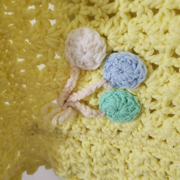 Handmade Crochet Baby Blanket Yellow Pastel Balloon Accents Scalloped Edge OOAK - Picture 2 of 8